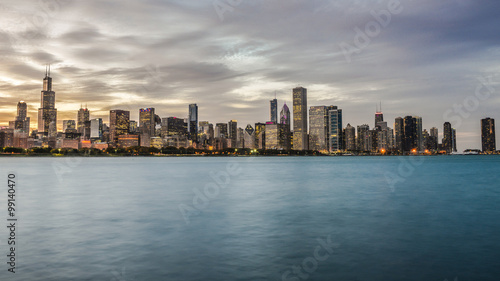 Chicago skyline at sunset