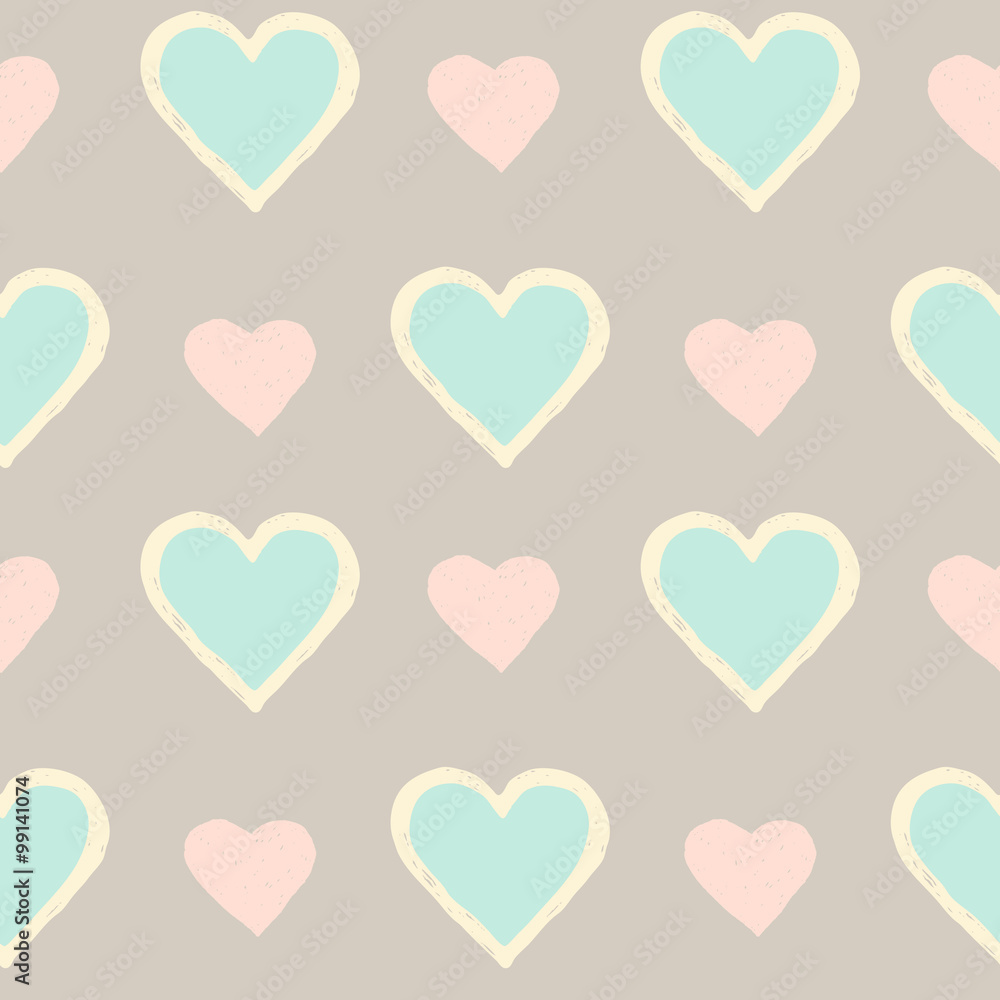 vector pattern of pastel hearts on gray background