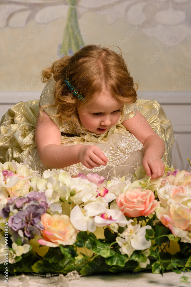 Little girl in dress with flowers Little girl in dress with flowers