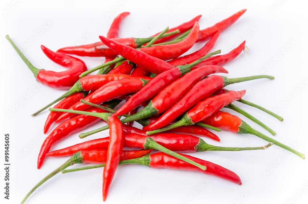 Group of red chili peppers isolated on white background Group of red chili peppers isolated on white background