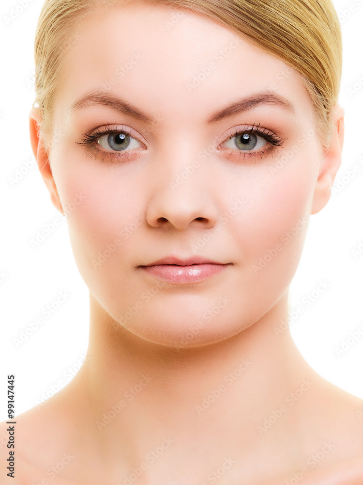 Portrait blond girl with natural makeup isolated Portrait blond girl with natural makeup isolated