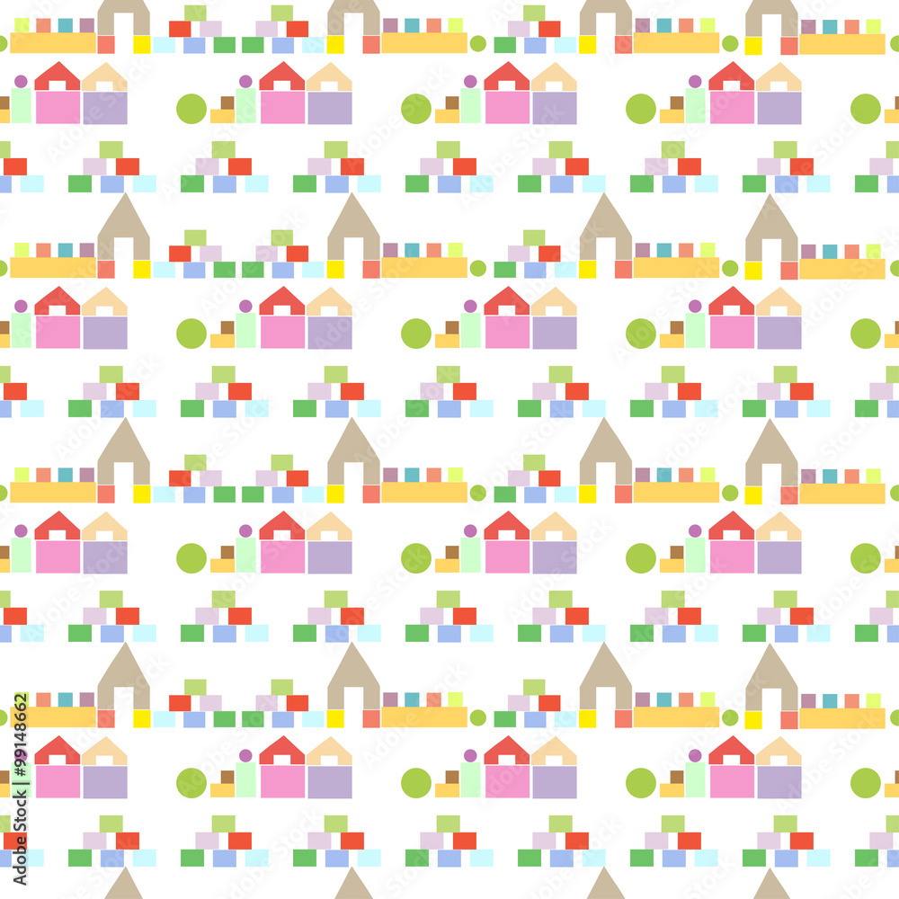 Colorful houses from wooden building blocks seamless pattern Colorful houses from wooden building blocks seamless pattern