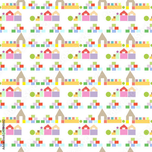Colorful houses from wooden building blocks seamless pattern
