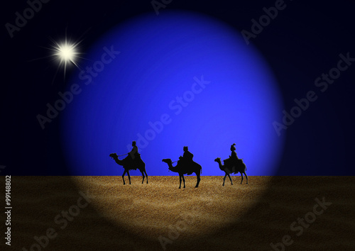 Reyes Magos  Navidad  desierto  arena  cielo azul  fondos  estrella