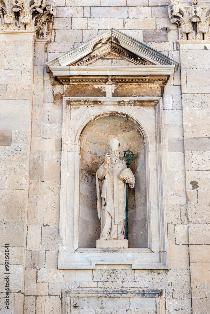 Statue of Saint Blaise on the Assumption Cathedral in Dubrovnik, Croatia