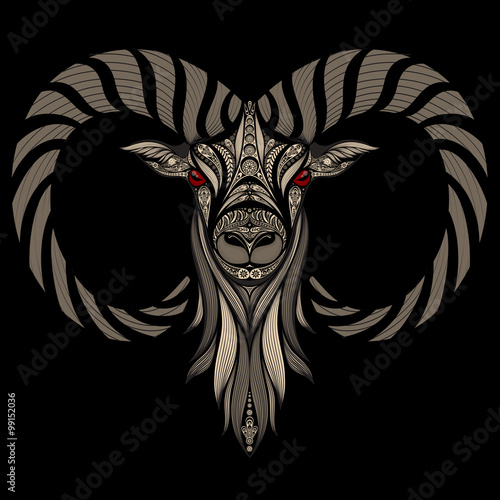 Abstract vector goat with red eyes on black background
