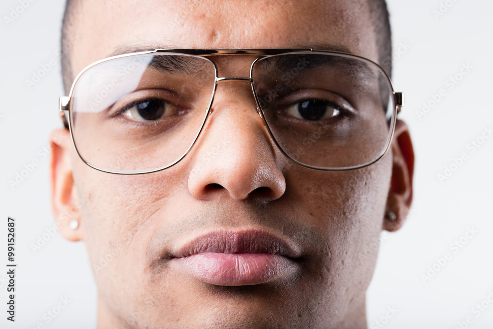 Man with big glasses sale