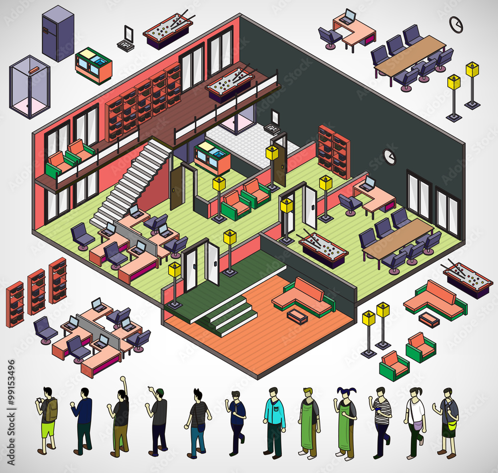 illustration of infographic interior  room concept in isometric graphic