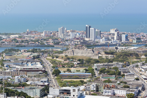 Aerial view of historic city of Cartagena in Colombia