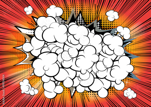 Retro style orange, brown comic book background with clouds.