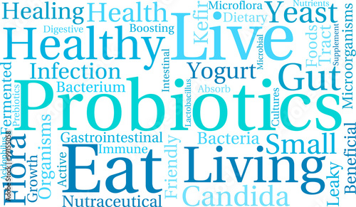 Probiotics Word Cloud on a white background.