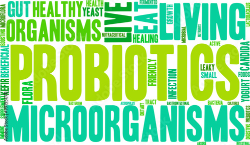 Probiotics Word Cloud on a white background.