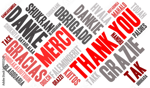 International Thank You word cloud. Each word used in this word cloud is another language's version of the word Thank You.