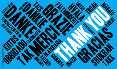 International Thank You word cloud. Each word used in this word cloud is another language's version of the word Thank You.