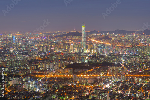 Seoul at night, South Korea city skyline.