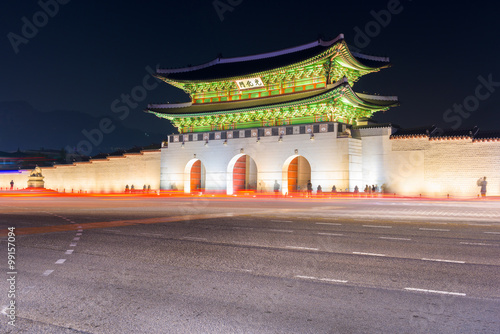 Gyeongbokgung palace at night in Seoul, South Korea