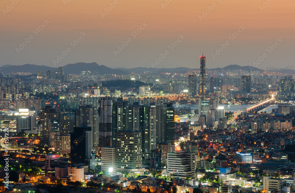 Downtown skyline of Seoul City at Night , South Korea