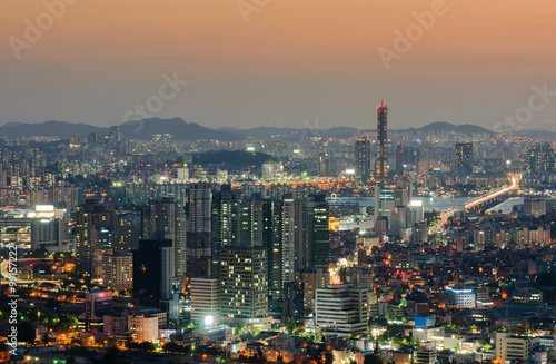 Downtown skyline of Seoul City at Night , South Korea © CJ Nattanai