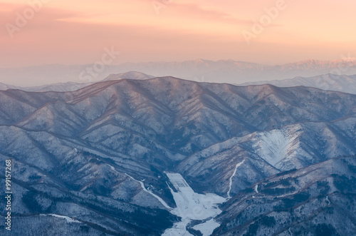 Morning sunrise of mountain Taebaek at winter in Korea