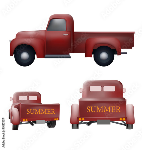 Retro pickup car old vector design set