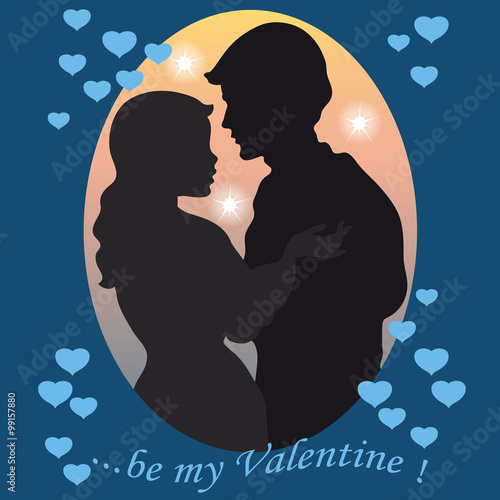 Profilo Scuro di due Innamorati con Cuori e Dedica - Valentine's Day