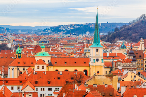 Traditional red roofs in old town of Prague