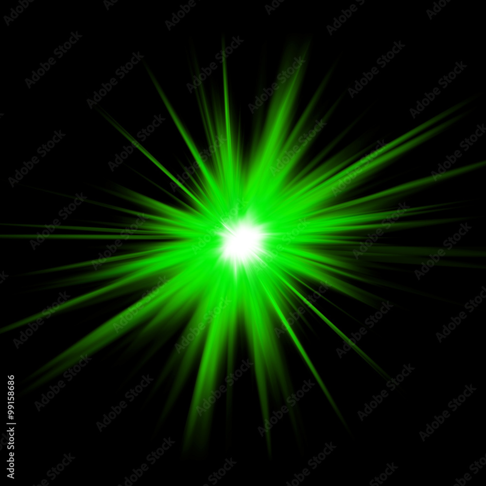 Esplosione di luce verde su sfondo nero - stella di luce verde 