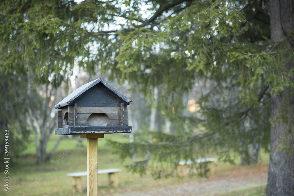 Small wooden houses for a bird's nest Small wooden houses for a bird's nest