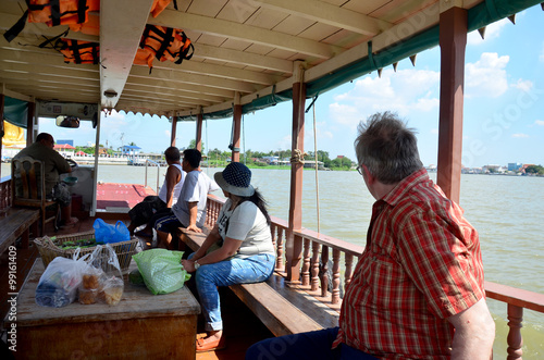 Thai people passenger ferry boat crossover Chaopraya river