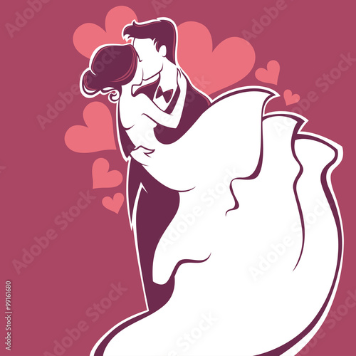 bride and groom, wedding card in elegant style