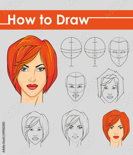 Draw tutorial. Step by step. Female face.