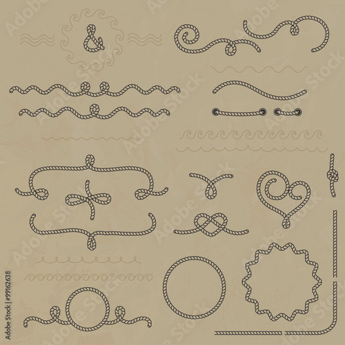 Vector set nautical elements of the rope.