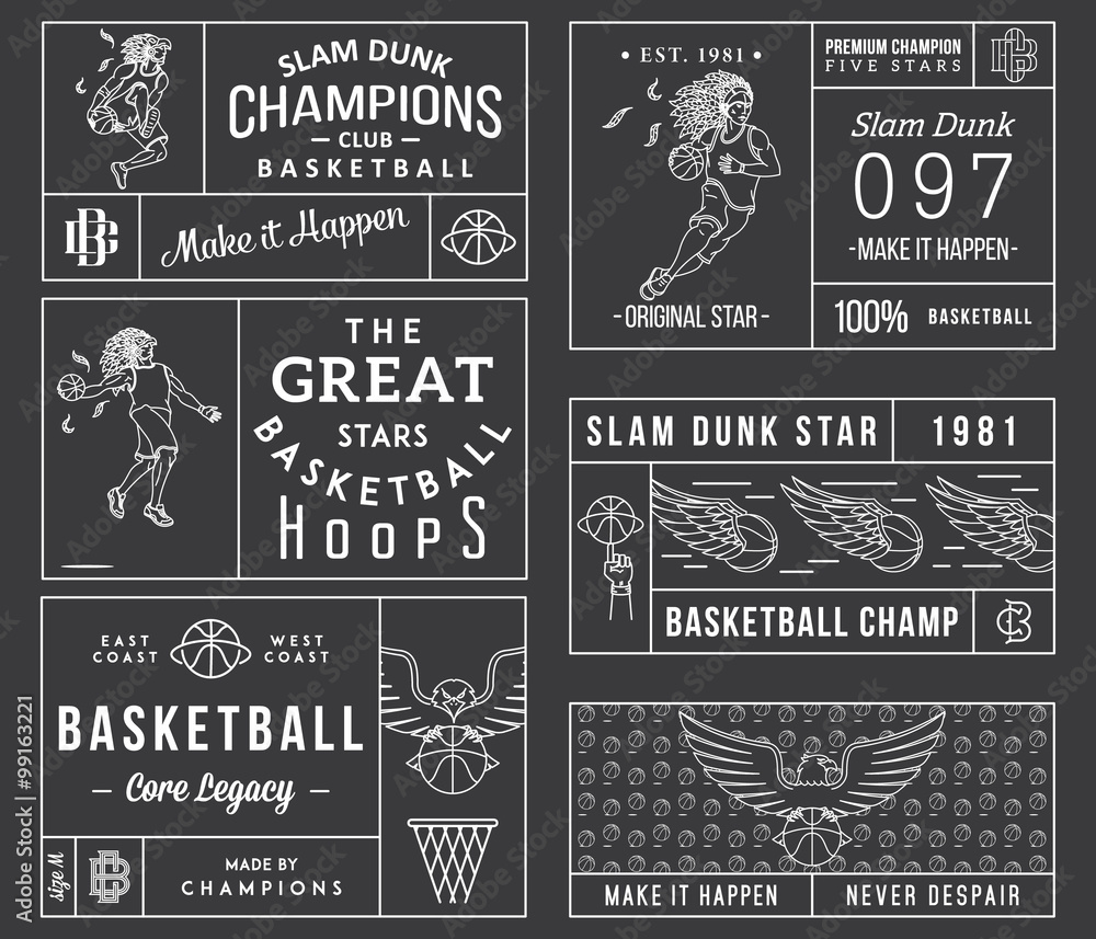 Naklejka premium basketball labels white on black