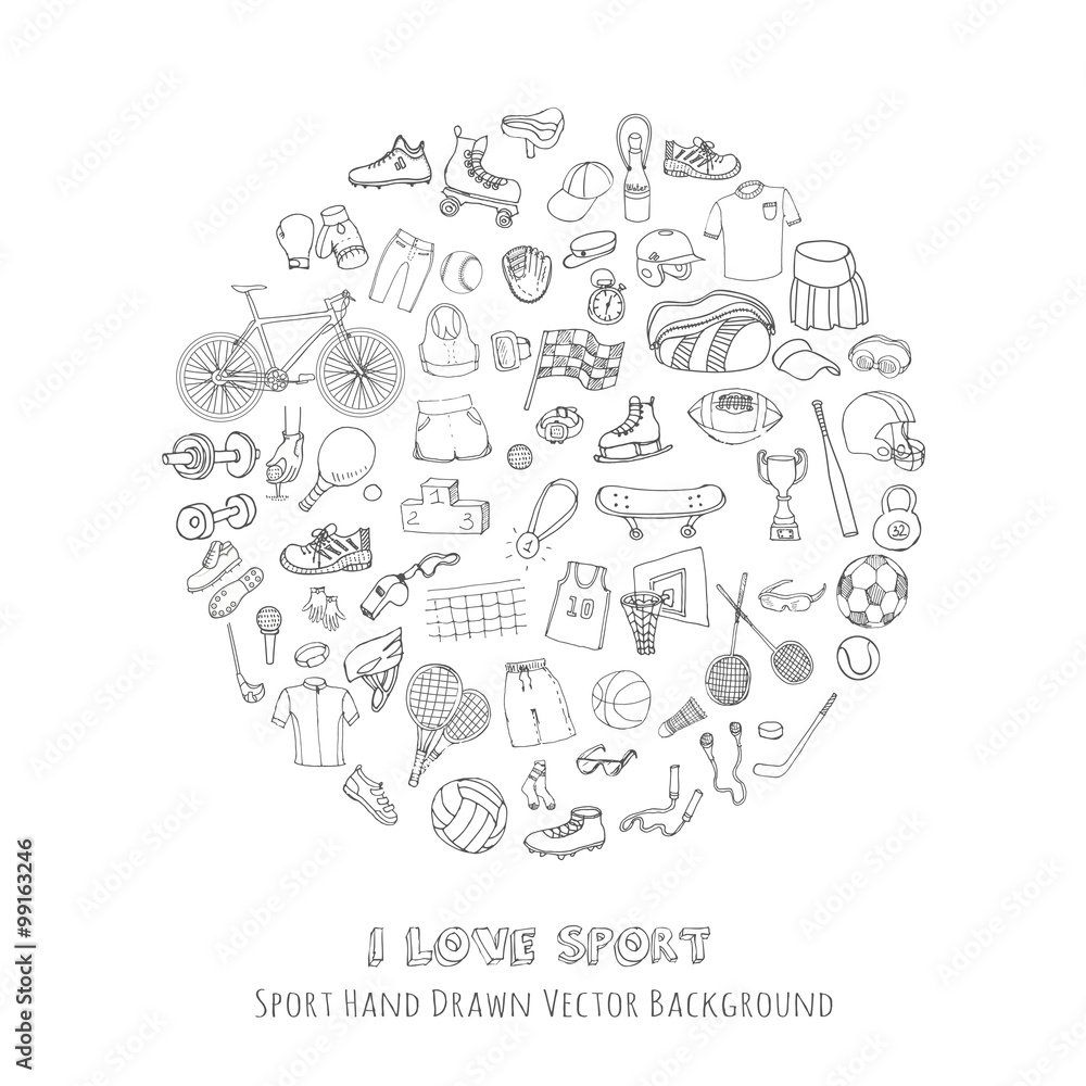 Hand drawn doodle sport set. Vector illustration. Sketchy sport related ...