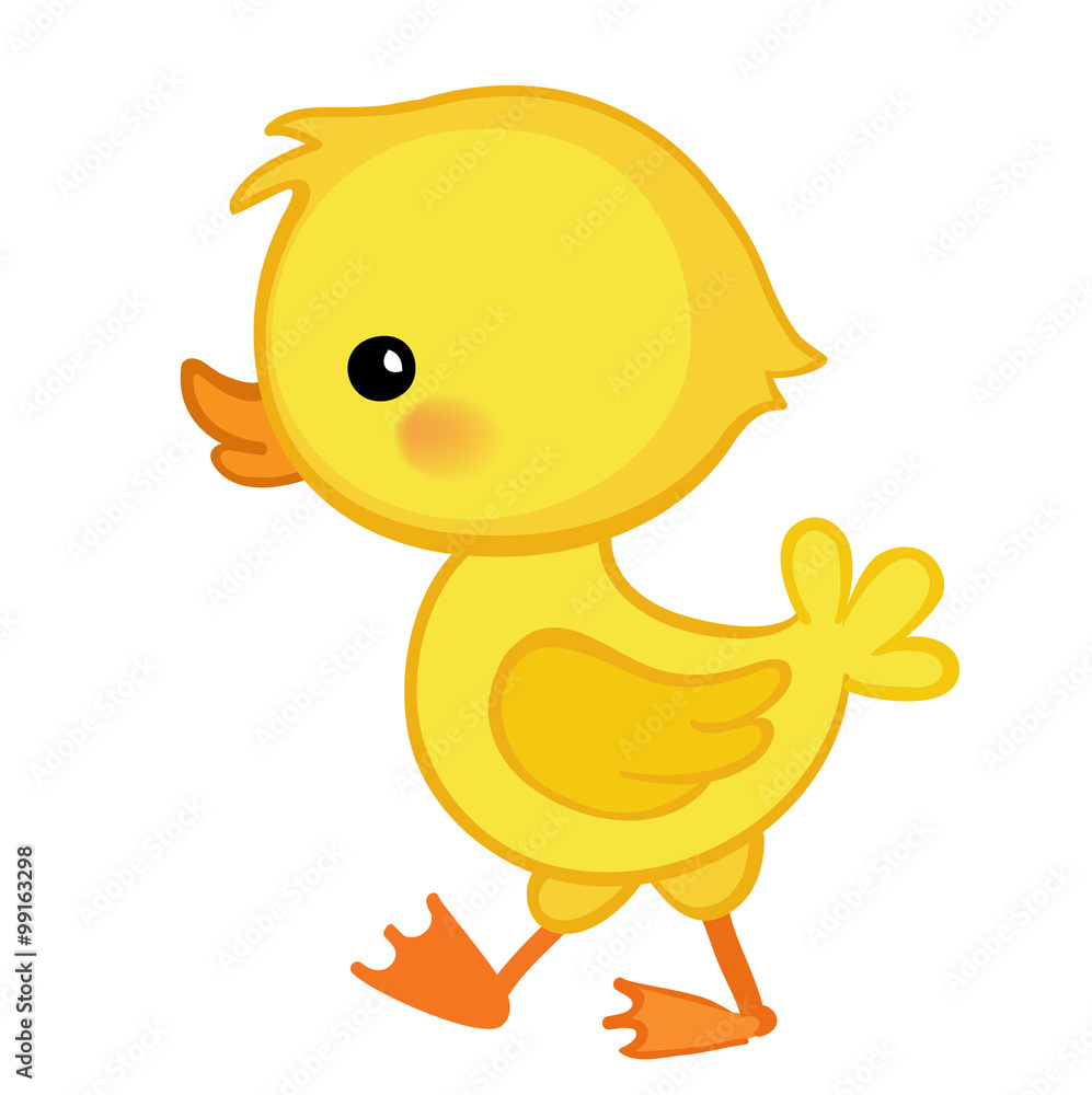 Cute cartoon duckling is depicted in profile.Vector illustration. Isolated on white background. Cute cartoon duckling is depicted in profile.Vector illustration. Isolated on white background.