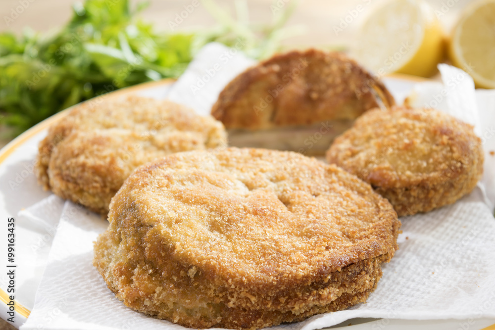 vegetables in carrozza  with stuffing of mozzarella