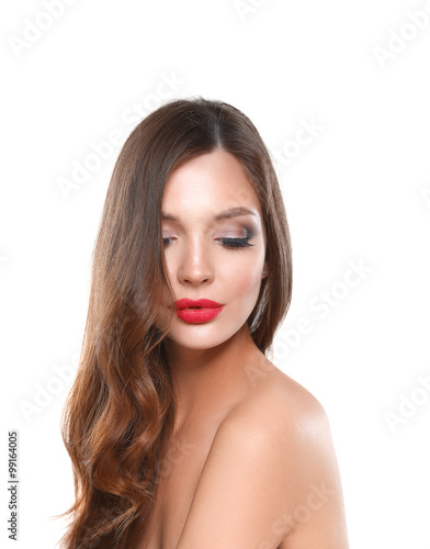 Portrait of beautiful young woman . Isolated on white background
