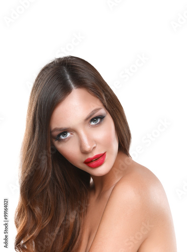Portrait of beautiful young woman . Isolated on white background