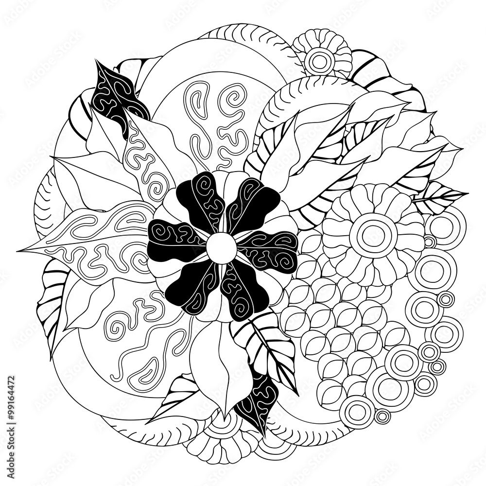 stock vector  doodle floral pattern. black and white