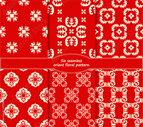 set of stock vector seamless oriental floral pattern.