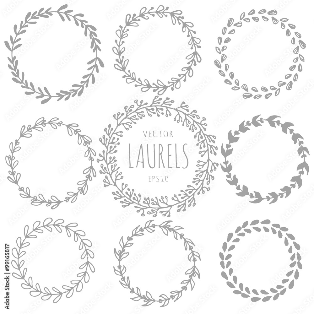 Collection of handdrawn laurels and round wreaths, Romantic wreath with copyspace for your text. Floral wreath with copyspace for your text. Save the date, wedding or invitation card design element Collection of handdrawn laurels and round wreaths, Romantic wreath with copyspace for your text. Floral wreath with copyspace for your text. Save the date, wedding or invitation card design element