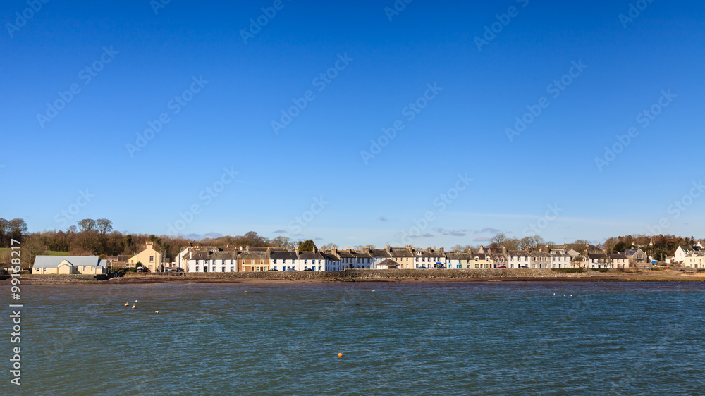 Garlieston Waterfront.  The view across Garlieston Bay to the small coastal village of Garlieston in Dumfries and Galloway, Southern Scotland.