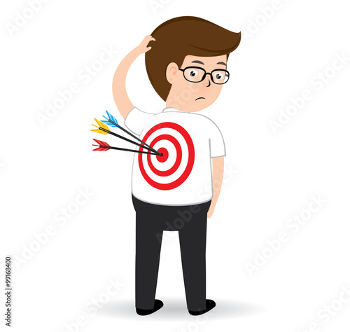 Businessman looking target on back, business concept, vector