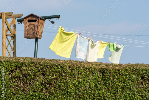 laundry hanging to dry in a garden photo