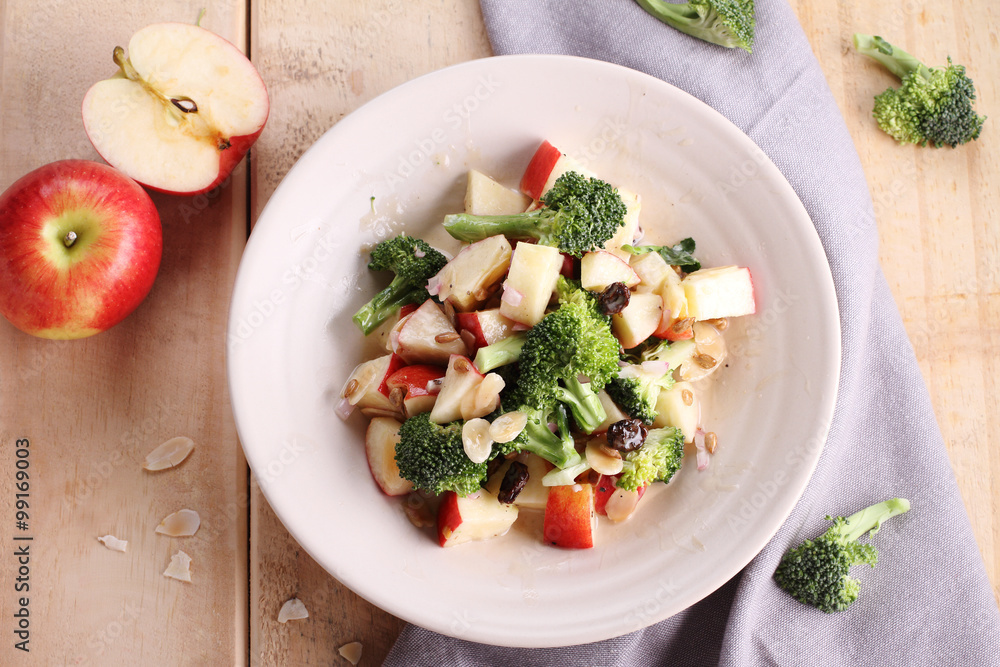 fresh broccoli and apple salad. fresh broccoli and apple salad.