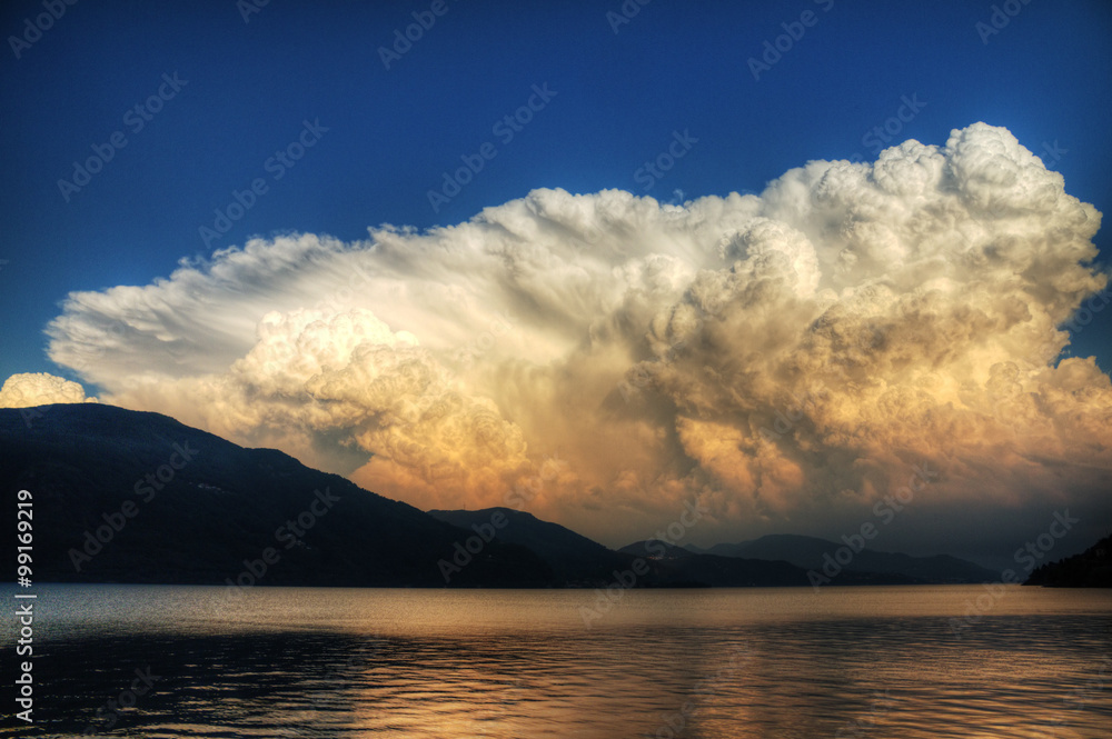 Approaching storm clouds at the lake. Photographed at the Lago Maggiore, Italy
