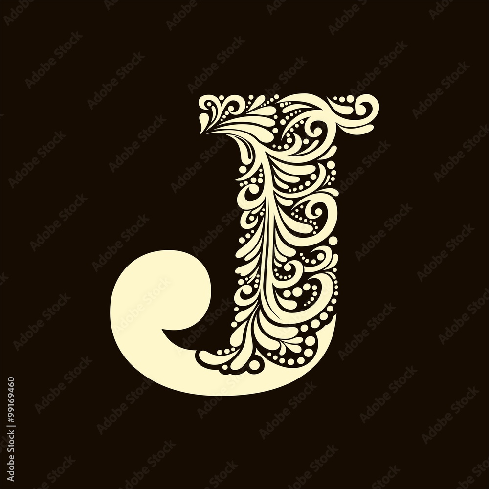Elegant capital letter J in the style of the Baroque. To use monograms, logos, emblems and initials. Elegant capital letter J in the style of the Baroque. To use monograms, logos, emblems and initials.