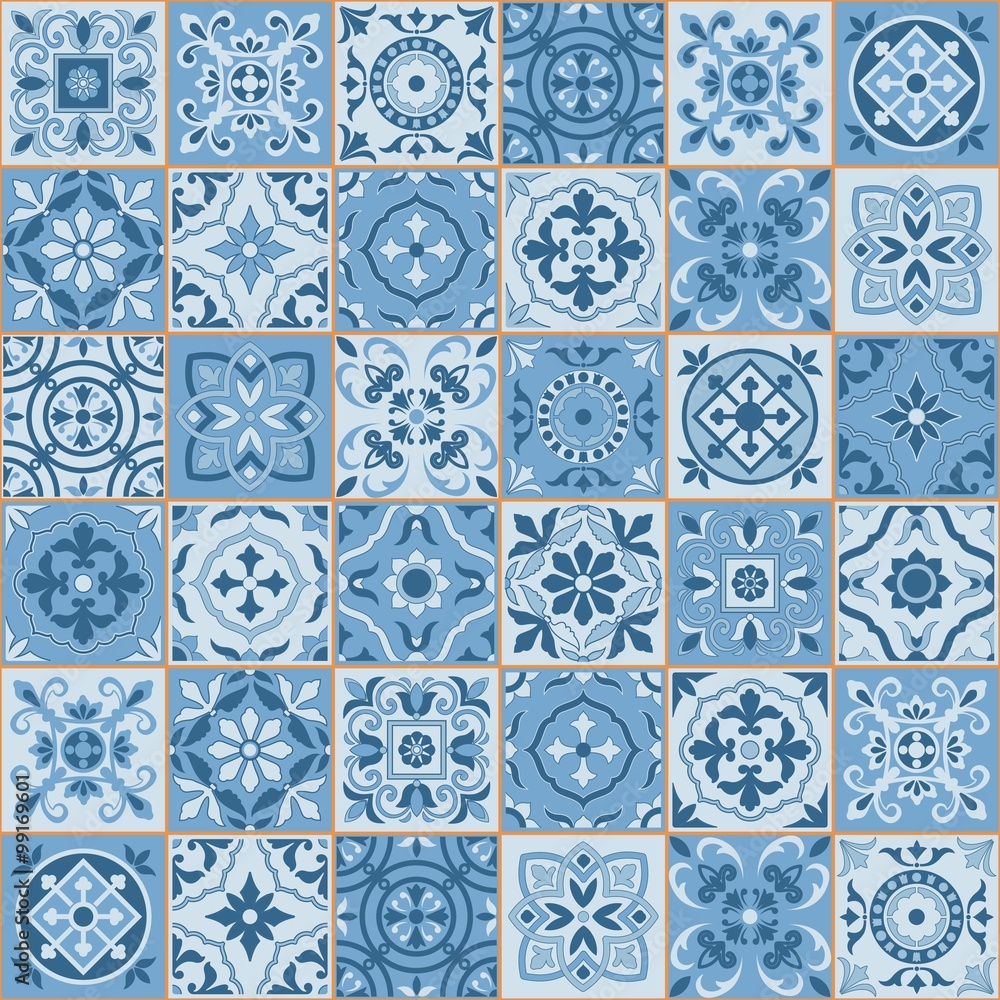 Gorgeous seamless  pattern  white sereniti color Moroccan, Portuguese  tiles, Azulejo, ornaments. Can be used for wallpaper, pattern fills, web page background,surface textures. 
