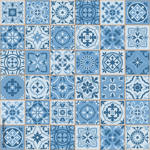 Gorgeous seamless pattern white sereniti color Moroccan, Portuguese tiles, Azulejo, ornaments. Can be used for wallpaper, pattern fills, web page background,surface textures. 
