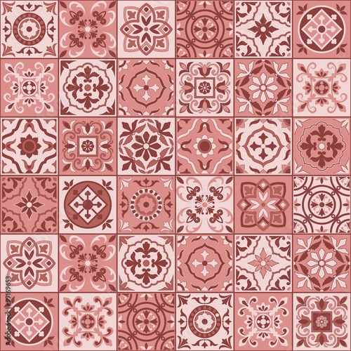Gorgeous seamless  pattern  white marsala color Moroccan, Portuguese  tiles, Azulejo, ornaments. Can be used for wallpaper, pattern fills, web page background,surface textures. 